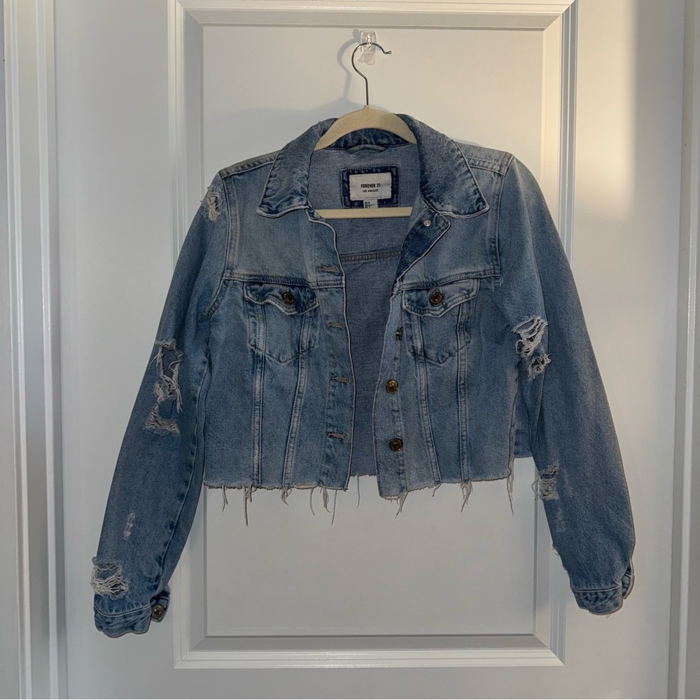 Forever 21 Blue Cropped Jean Jacket